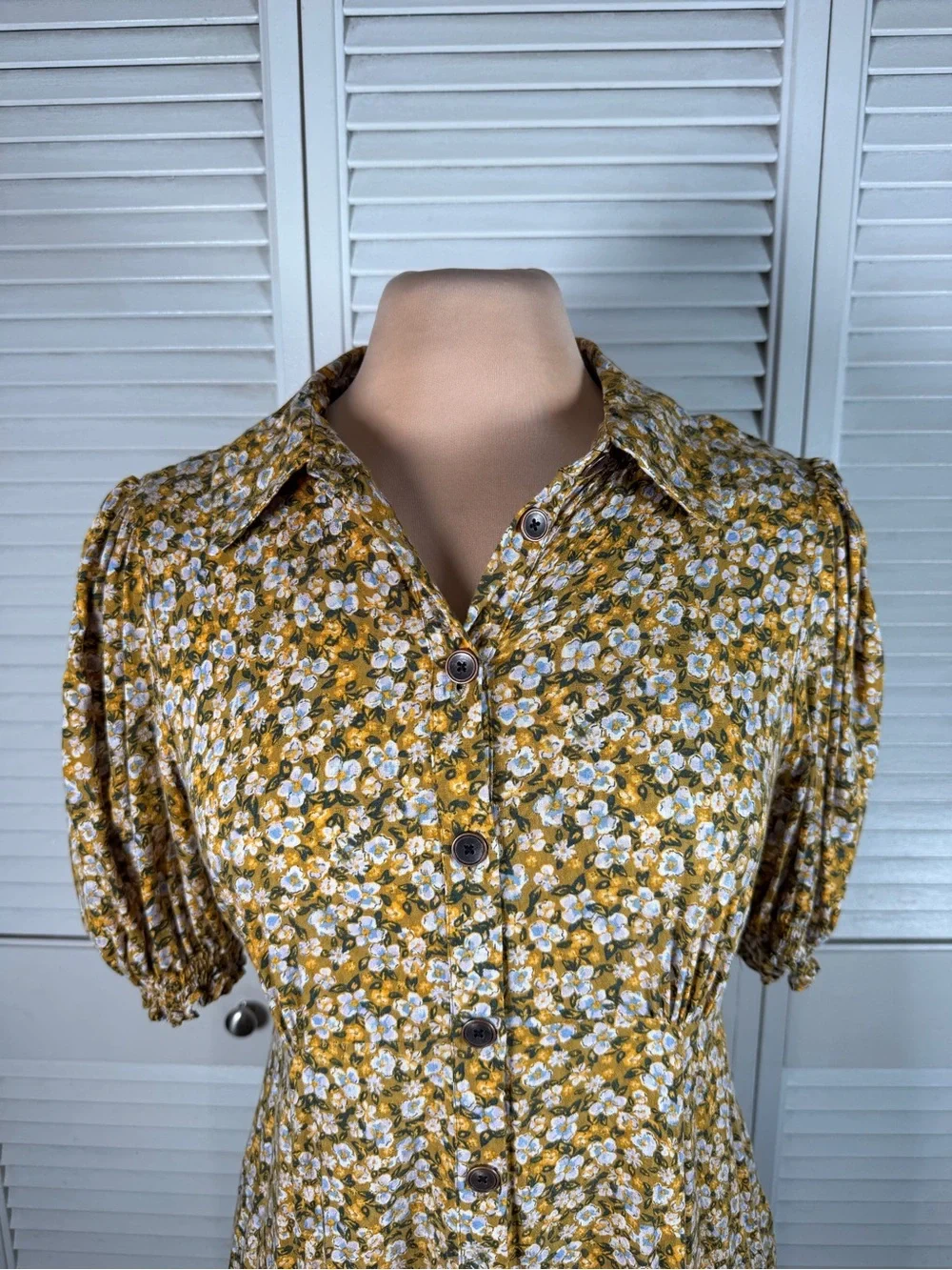 Free People Debbie-Jean Shirtdress Floral Maxi Dress Mustard Yellow Pockets M - Picture 3 of 16